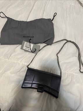 Balenciaga Steel Grey Crossbody with Silver Chain.